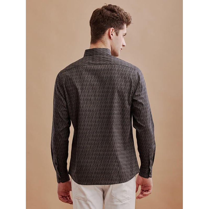 U-Turn Men's Cotton Casual/Semi Formal Slim Fit Printed Shirt For Men Stylish Latest (In, Alpha, Xl, Brown)