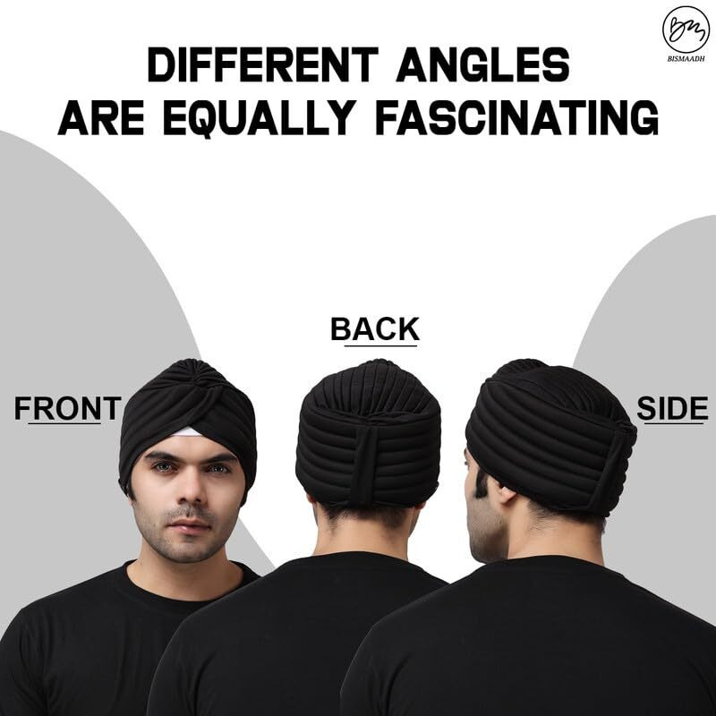 Bismaadh Sikh Traditional Readymade Turban, Dastar, Pagri, Beanie Head Cover For Men Black