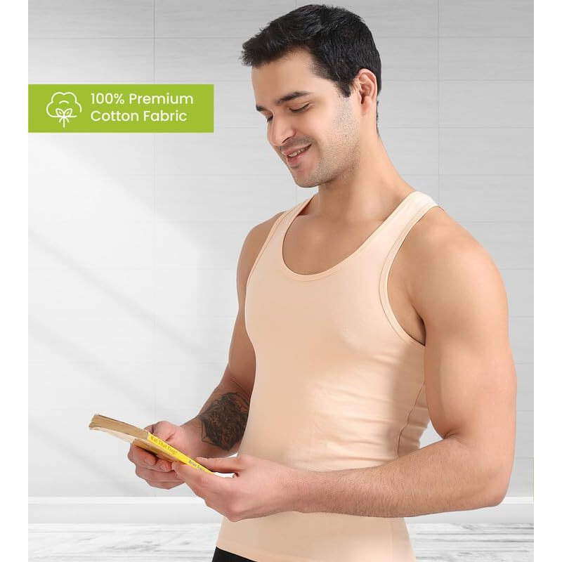 Freecultr Cotton Vest For Men Sleeveless Lightweight Solid Round Neck Comfort Vests Breathable & Comfortable Innerwear Sando For Man Regular Fit - 2Xl Pack Of 3-Light Coral,Light Grey,Navy