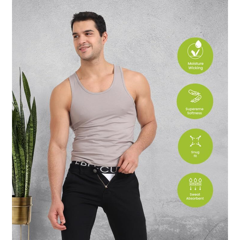 Freecultr Cotton Vest For Men Sleeveless Lightweight Solid Round Neck Comfort Vests Breathable & Comfortable Innerwear Sando For Man Regular Fit - 2Xl Pack Of 3-Light Coral,Light Grey,Navy