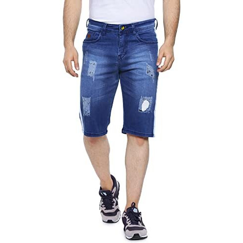 Campus Sutra Men's Boyfriend Shorts (Azz20Jn_Short1L_M_Pln_Nbu_Az_Blue
