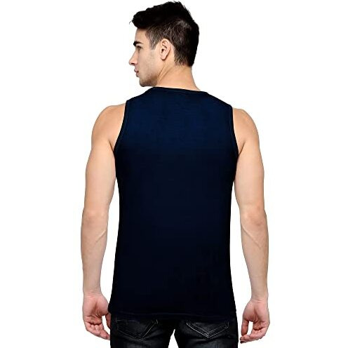 Jump Cuts Mens All Over Printed Round Neck Sleeveless Navy Cotton Slim Fit Vest