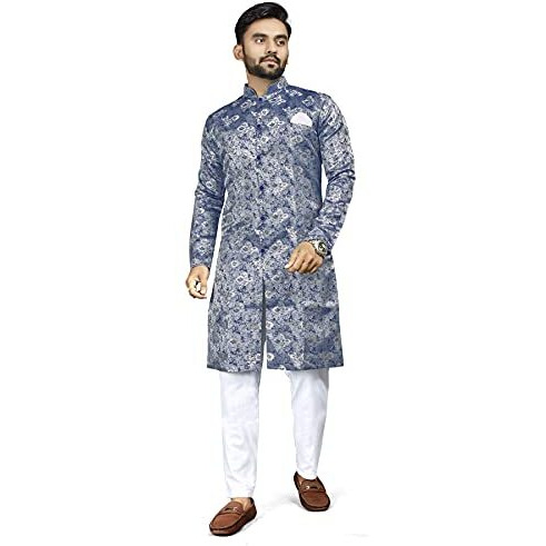 Amzira Men's Ethnic Wear Blue Traditional Indo Western Set - Stylish Kurta And Dhoti With Elegant Design, Ideal For Special Occasions, Celebrations, And Parties, Comfortable And Trendy Fit