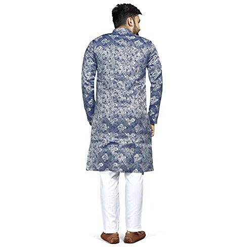 Amzira Men's Ethnic Wear Blue Traditional Indo Western Set - Stylish Kurta And Dhoti With Elegant Design, Ideal For Special Occasions, Celebrations, And Parties, Comfortable And Trendy Fit