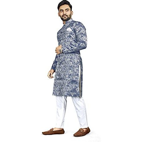 Amzira Men's Ethnic Wear Blue Traditional Indo Western Set - Stylish Kurta And Dhoti With Elegant Design, Ideal For Special Occasions, Celebrations, And Parties, Comfortable And Trendy Fit