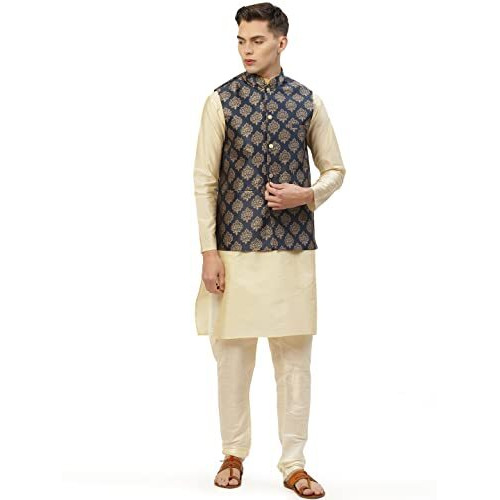 Jompers Men's Woven Design Nehru Jacket. (Navy, Xl)