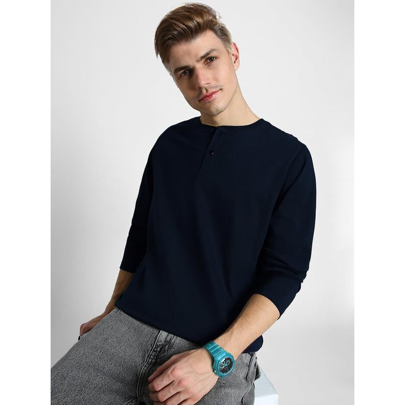 Veirdo Pure 100% Cotton Regular Fit Solid Core Henley Neck Navy Blue, Cork, Maroon Full Sleeve T-Shirt Comb For Men (Po3_H_14Nb_17Cr_19Mr_Xxl)