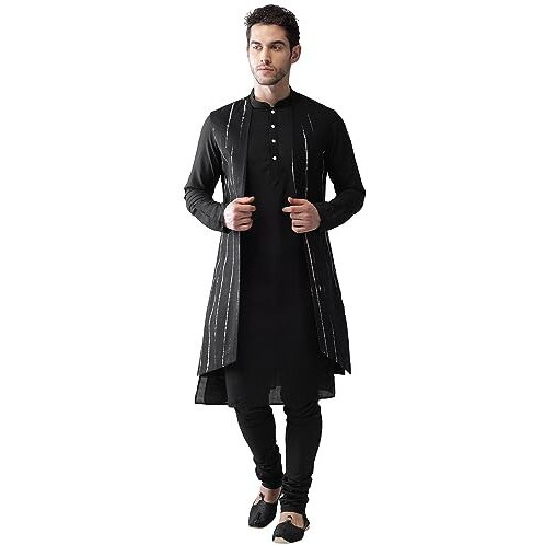 Kisah Men Peanut Layered Kurta Churidar With Nehru Jacket, Full Sleaves, Knee Length, Straight, Regular Fit, Mandarin Collar Ethnic Wear