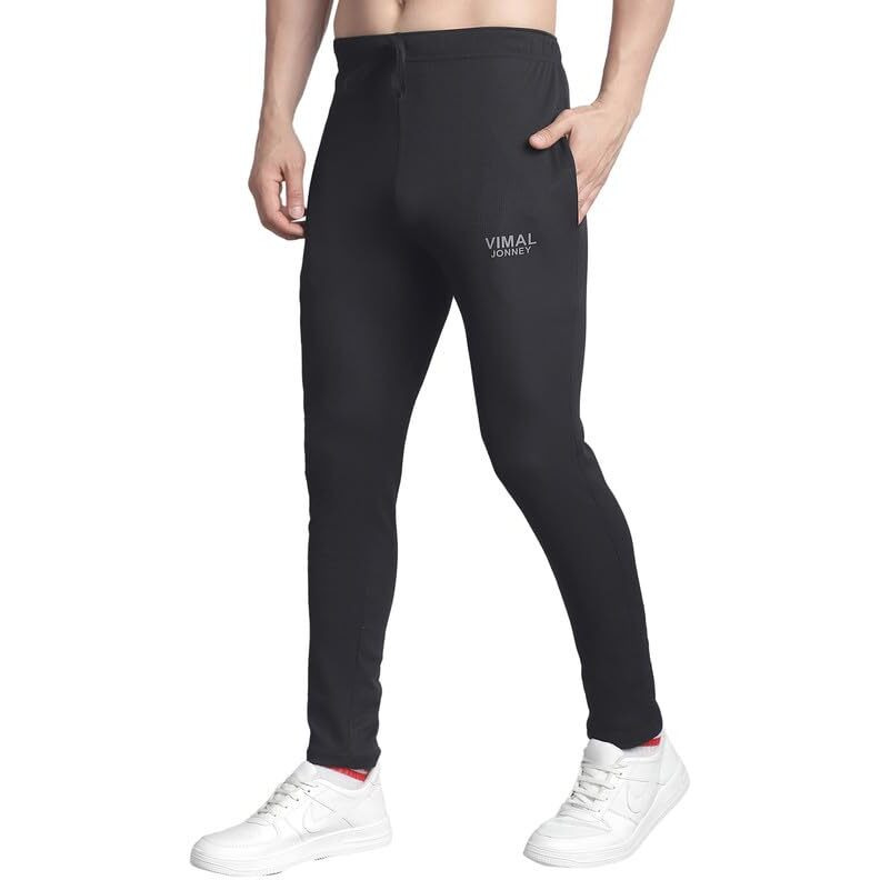 Mack Jonney Solid Black Regular Fit Polyster Lycra Trackpant For Men