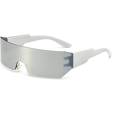 4Flaunt Futuristic Series Shield Wraparound Sunglasses | Trendy Rimless One-Piece Shades For Men & Women (C5 - Silver/Silver Mirrored)
