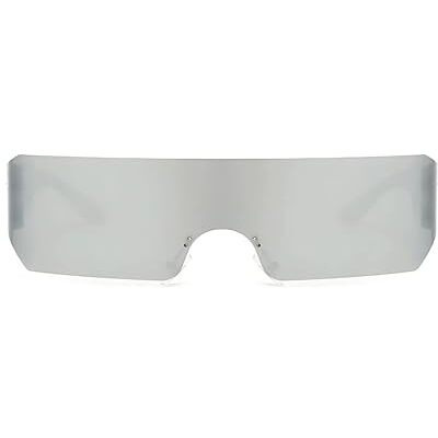 4Flaunt Futuristic Series Shield Wraparound Sunglasses | Trendy Rimless One-Piece Shades For Men & Women (C5 - Silver/Silver Mirrored)
