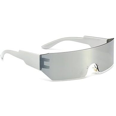 4Flaunt Futuristic Series Shield Wraparound Sunglasses | Trendy Rimless One-Piece Shades For Men & Women (C5 - Silver/Silver Mirrored)
