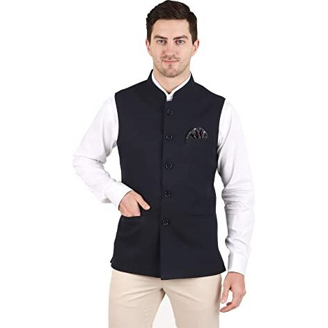Gracyshade MenS Nehru/Modi Jacket (Waistcoat) Along-With Inner Pocket - Premium Matty Fabric With Polyester Lining, Stylish Sleeveless Regular Fit Waistcoat For Festivals Or Casuals - Dark Blue - 46
