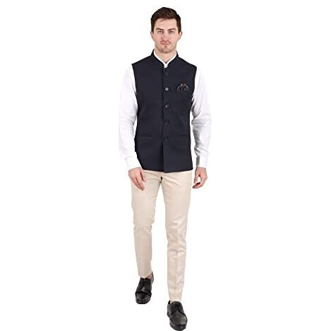 Gracyshade MenS Nehru/Modi Jacket (Waistcoat) Along-With Inner Pocket - Premium Matty Fabric With Polyester Lining, Stylish Sleeveless Regular Fit Waistcoat For Festivals Or Casuals - Dark Blue - 46