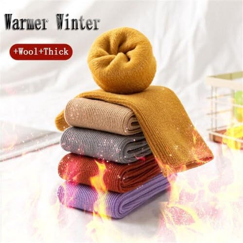 Starvis 4Pcs Autumn Winter Thumb Toe Adult Warm Line Ribbed Snow Velvet Fur Socks Plush Thicken Thermal Men Women Fashion Fuzzy Solid Color Velvet Snow Socks(Mix Random Color) (Pack Of 4)