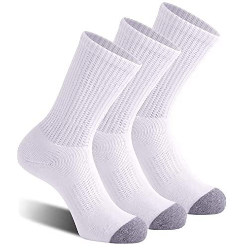 Lealdealz Athletic Socks For Men, Crew Length Sports Socks With Terry Cushion, Pack Of 3 - (White, Cotton - Spandex)