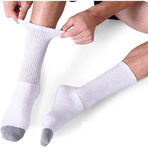 Lealdealz Athletic Socks For Men, Crew Length Sports Socks With Terry Cushion, Pack Of 3 - (White, Cotton - Spandex)