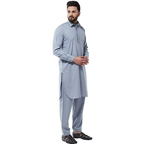 Sojanya (Since 1958 Men's Cotton Blend Grey Pathani Kurta With Salwar Set Size Xl