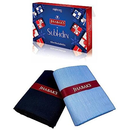 Jhabak's Premium Shirt And Trouser Fabric- Cotton Blend Solid Material- 2.25M Shirt Cloth- 1.20M Pant Piece (Blue Shirt, Navy Blue Trouser)