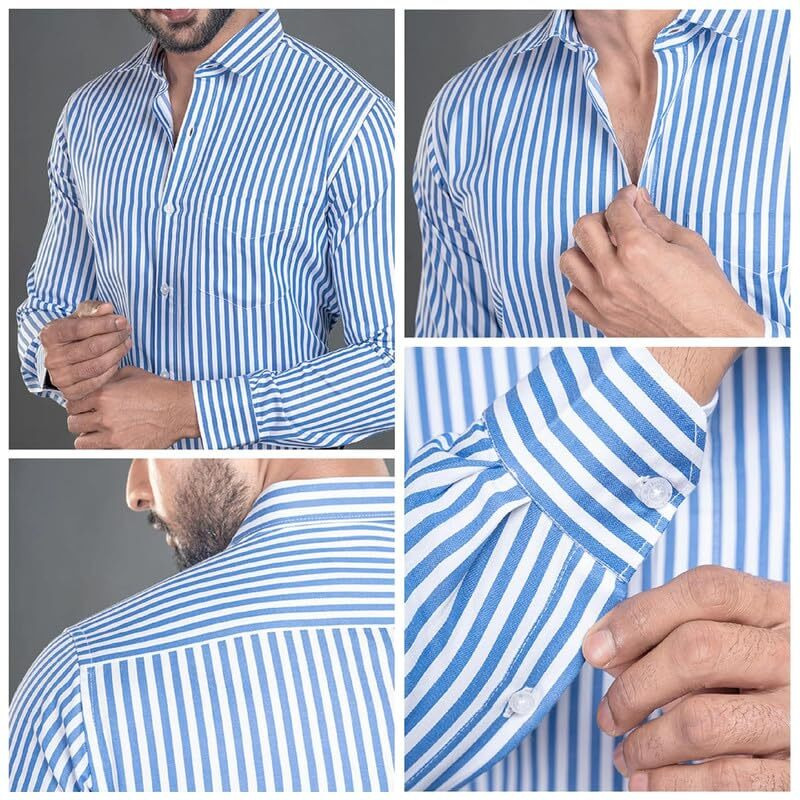 Be Active Men's Casual Cotton Blend Stripes Shirt || Casual Shirts For Men || Men Casual Shirt || Casual Wear Shirts (Rf0031 2 Xxl) Sky Blue