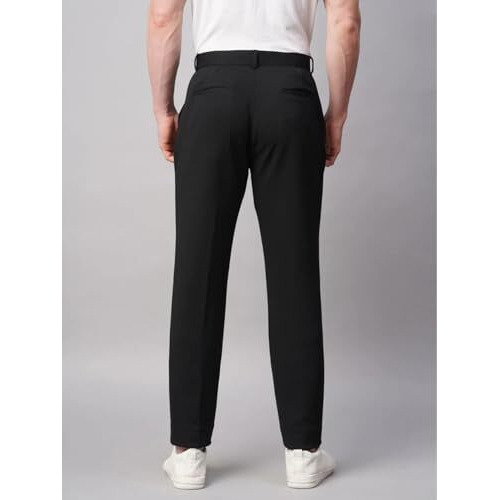 Greciilooks Men Poly Lycra Twill Regular Fit Mid Rise Casual Trousers (Black, Large)