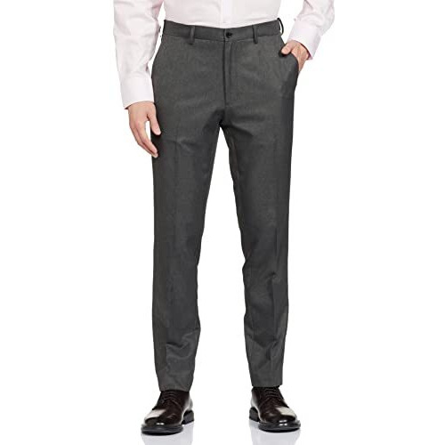 Marks & Spencer Mens Crease Resistant Slim Fit Flexi Low Rise Waist Trouser (34) Grey