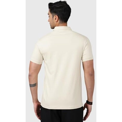 Fuaark Men's Slim Fit Polo T-Shirt (Beige, Small)