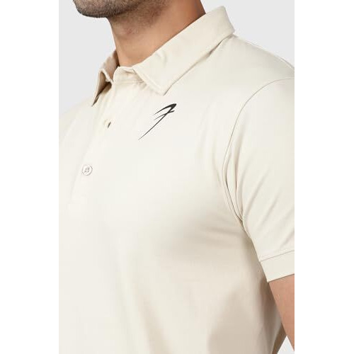 Fuaark Men's Slim Fit Polo T-Shirt (Beige, Small)