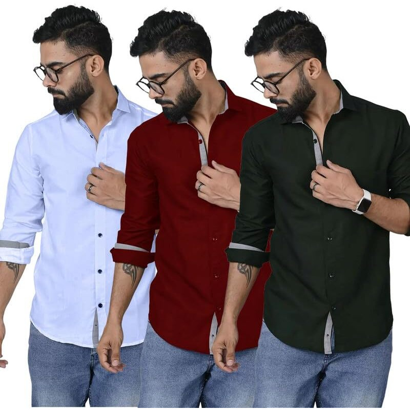 Pinkmint Combo Shirt For Men Cotton Spraed Collar Long Sleeve Formal Shirt (Pack Of 2)