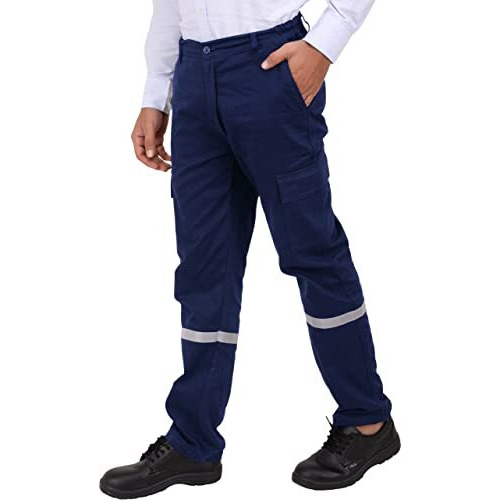 Club Twenty One Men's Cotton Trouser With Reflective Tape For Safety Workwear (Medium, Navy Blue)