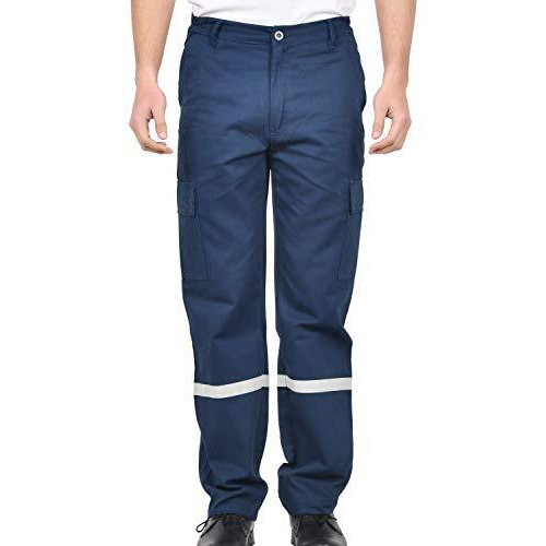 Club Twenty One Men's Cotton Trouser With Reflective Tape For Safety Workwear (Medium, Navy Blue)