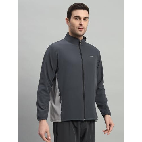 Fitinc Polyester Contrast Panel Sports Track Jacket For Men - Grey (X-Large)