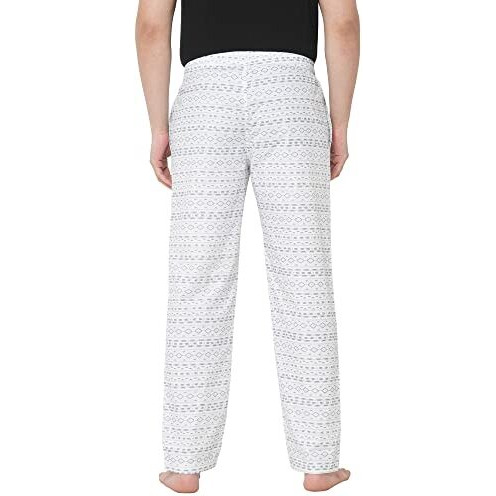 Urban Scottish Men's White Printed Woven Cotton Full Length Elasticated Casual Style Pyjama,Medium, Medium
