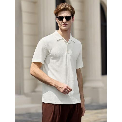 Tagdo Men's Popcorn Fabric Polo T-Shirt (Rf-Polo-2022-White-Xxl)