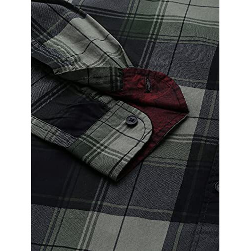 Dennis Lingo Men's Cotton Full Sleeves Checkered Slim Fit Casual Shirt (Olive, M)