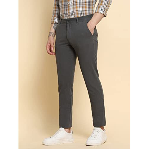 Dennis Lingo Men's Grey Slim Fit Chinos, Ankel Length, Tapered Fit Casual Trousers (28)