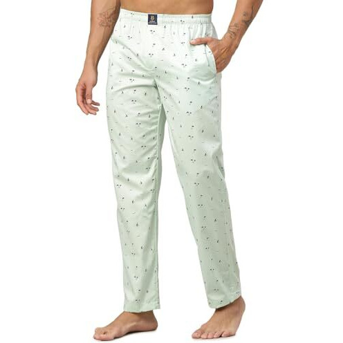 Urban Scottish 100% Cotton Men's Lounge Pant With Stylish Print And Convenient Side Pockets Mint Green