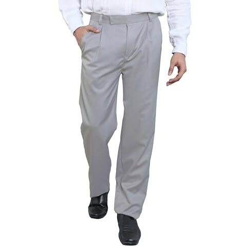 Particle Double Pleated Formal Trousers Pants Regular Fit Light Grey For Men, Waist Size 38 Atr33Lgre38