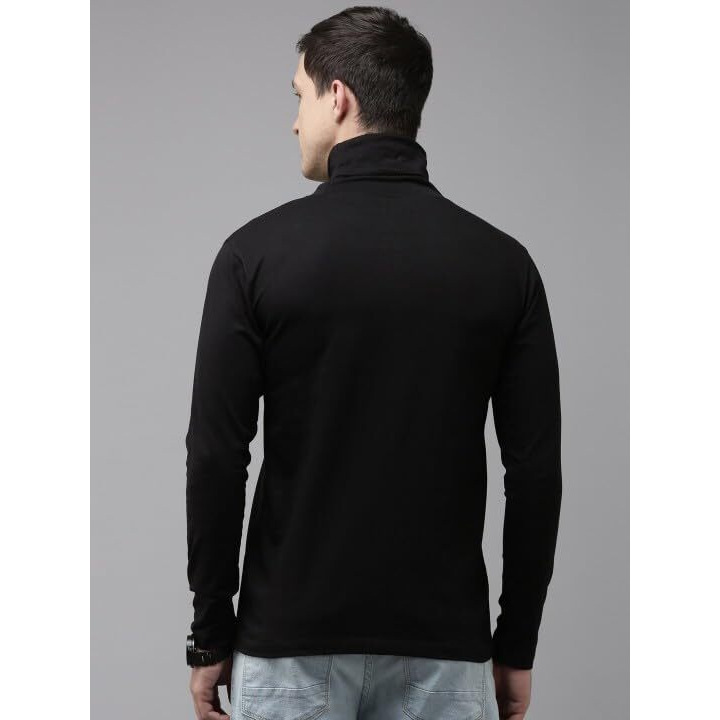 Alone Eagle Casual Wear Cotton Plain Full Sleeve Turtle Neck T Regular Fit Shirt For Men (Black, L)