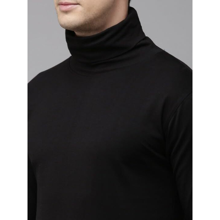 Alone Eagle Casual Wear Cotton Plain Full Sleeve Turtle Neck T Regular Fit Shirt For Men (Black, L)