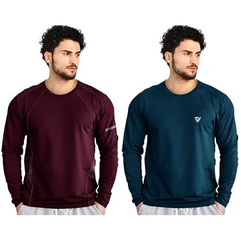 Noble Monk Men's Regular Fit T Shirt (Combo Pack Of 2) |Full Sleeves |Round Neck |Casual Tshirt For Men