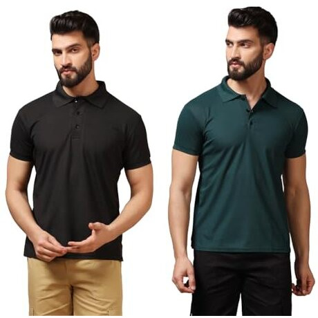 Tagdo Men's Solid Half Sleeve Regular Fit Polo T-Shirt Pack Of 2 (Combo-5165-Blk-Tel-M) Black-Teal