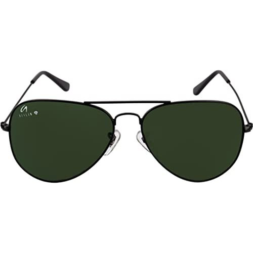 Aislin Toughened Glass Aviator Unisex Sunglasses - (Dark Green G-15 Lens | Black Frame | Medium Size | Rb3025)
