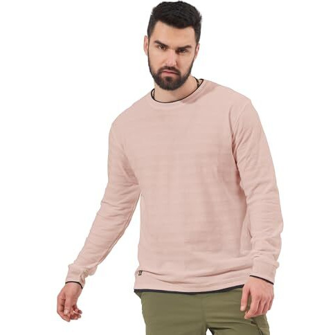 Maniac Mens Solid Round Neck Full Sleeve Pink Cotton Slim Fit Sweatshirt