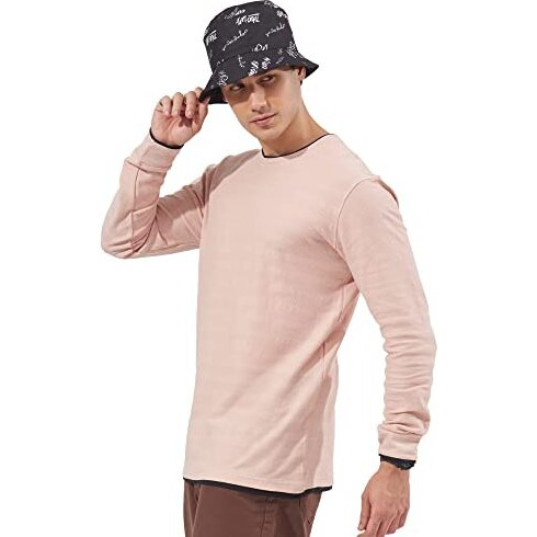 Maniac Mens Solid Round Neck Full Sleeve Pink Cotton Slim Fit Sweatshirt