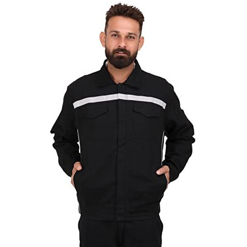 Club Twenty One Workwear Men's Safety Cotton Standard Length Jacket With Reflective Piping (Jkt_1008_Black_Xxl)