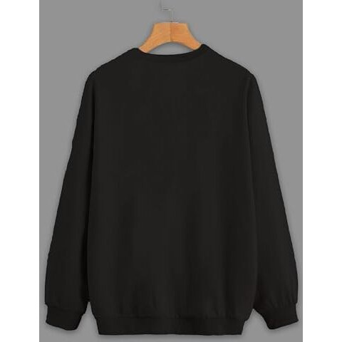 Mack Jonney Black Solid Round Neck Cotton Fleece Sweatshirt For Men-Vmack639213