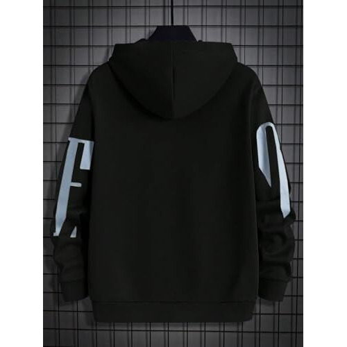 Tagas Men's Hoodied Sweatshirt Wave Print Drawstring Detail || Fleece Regular Fit Sweatshirt || Men Hoodies ||Mh-8010-Black-M