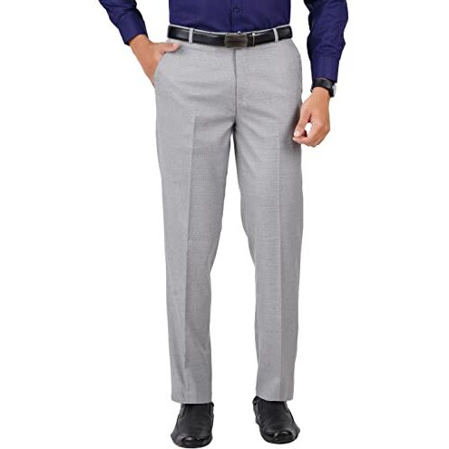 Mc Henry Men's Stretchable Self Design Ash Grey Formal Regular Fit Trousers(Lagrey8802-38_Colour-Ash Grey_Size38)
