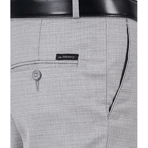 Mc Henry Men's Stretchable Self Design Ash Grey Formal Regular Fit Trousers(Lagrey8802-38_Colour-Ash Grey_Size38)